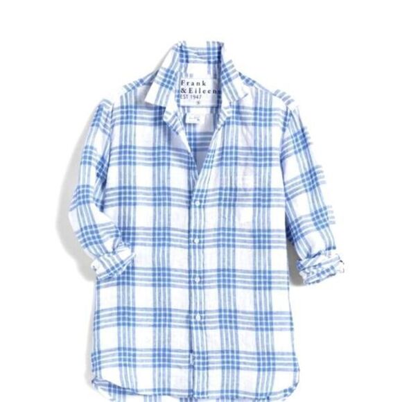 Frank&Eileen Eileen Relaxed Button-Up Shirt in Classic Linen In Plaid Sz XXS - Picture 1 of 5